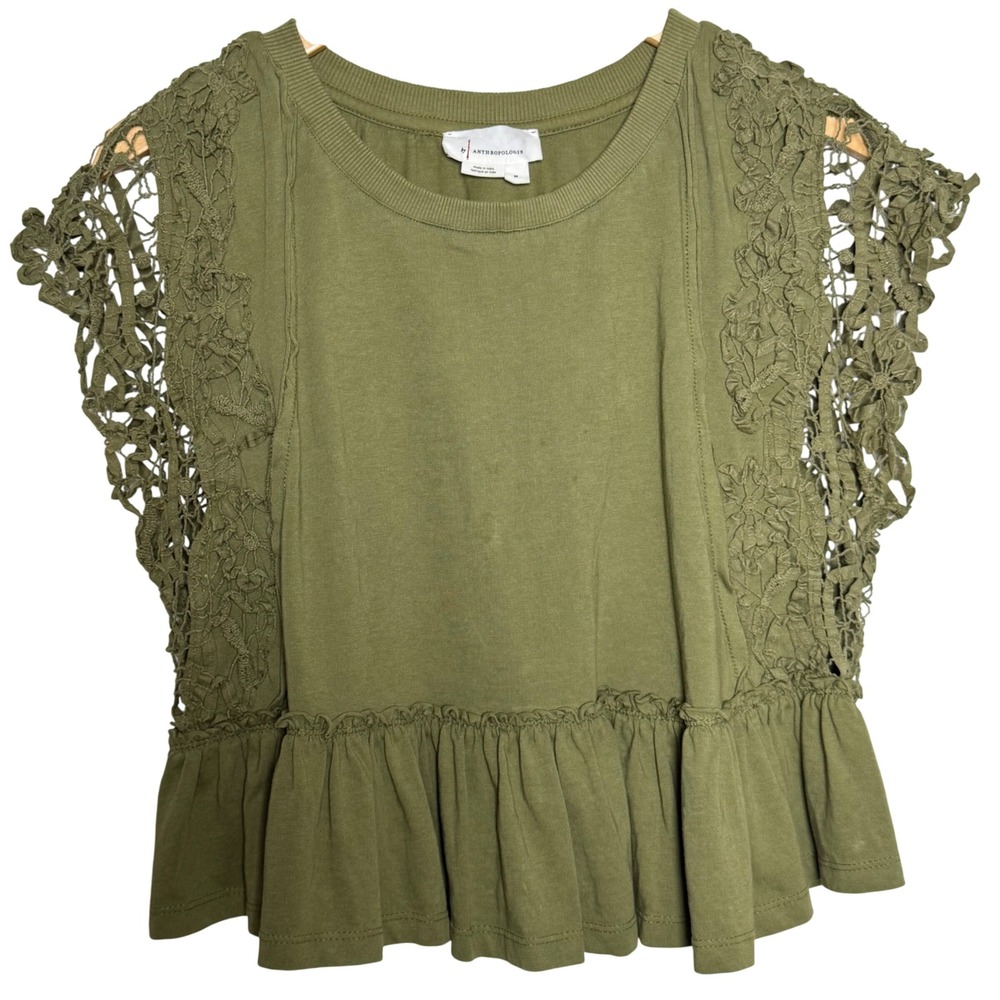 Anthropologie Sage Green Crochet Blouse